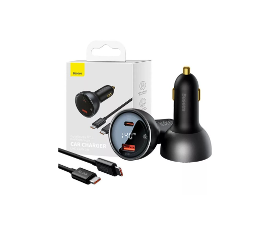  Автомобильное ЗУ Baseus Digital Display PD3.1 Dual Fast Charger Car Charger U+C 140W Set - Obsidian Black (With Superior Series Fast Ch) (CGZX070001) 