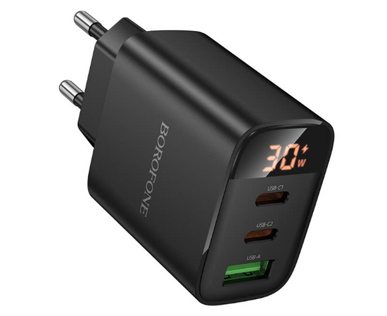  Сетевой Адаптер BOROFONE BA98A IIustre PD30W(2C1A) charger with digital display(EU) Black 
